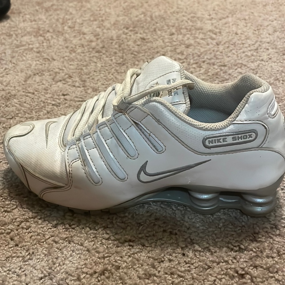 White and Silver Nike Shox